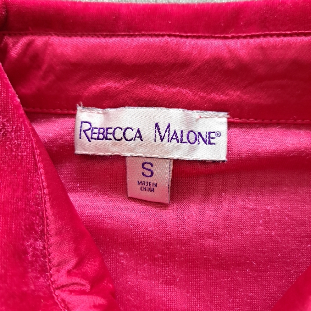 Rebecca Malone Fuchsia Pink Velvet Collared Button-up Tunic Blouse Long Slv S - Picture 3 of 11